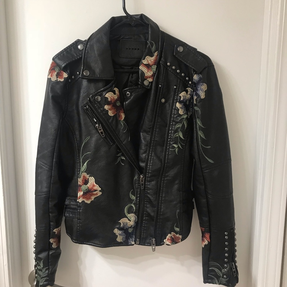 Embroidered Floral & Studded Leather Jacket